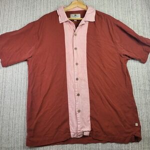 Island Shores Shirt Mens XL Red Pink Silk Button Up‎ Camp Aloha Washable Shirt